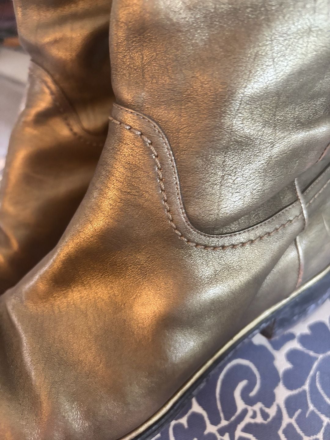 Chanel Metallic Gold Leather CC Tall Boots 9