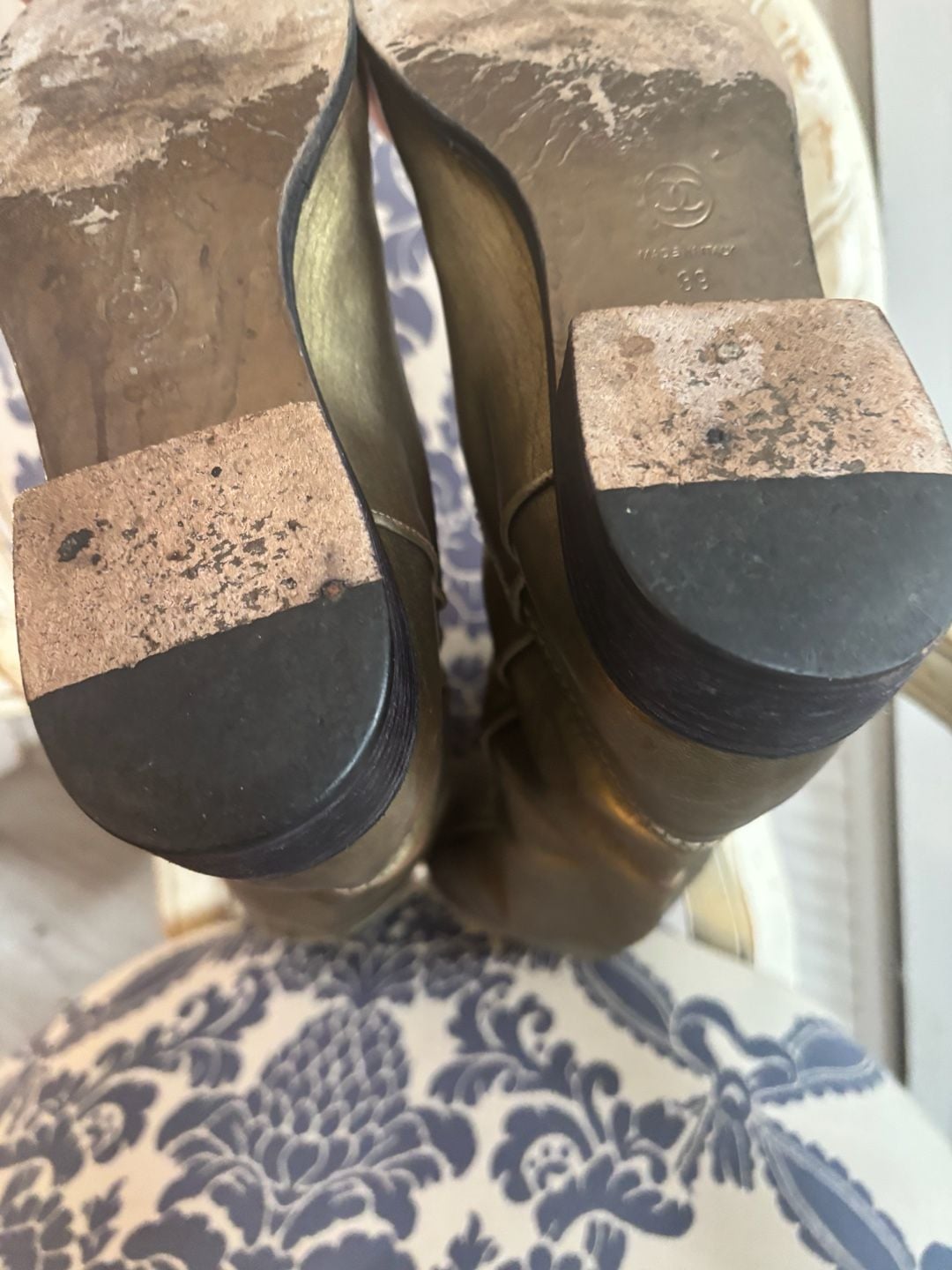 Chanel Metallic Gold Leather CC Tall Boots 14