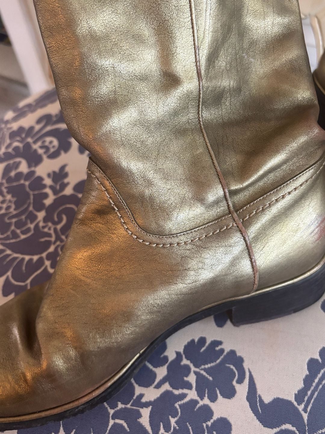 Chanel Metallic Gold Leather CC Tall Boots 22