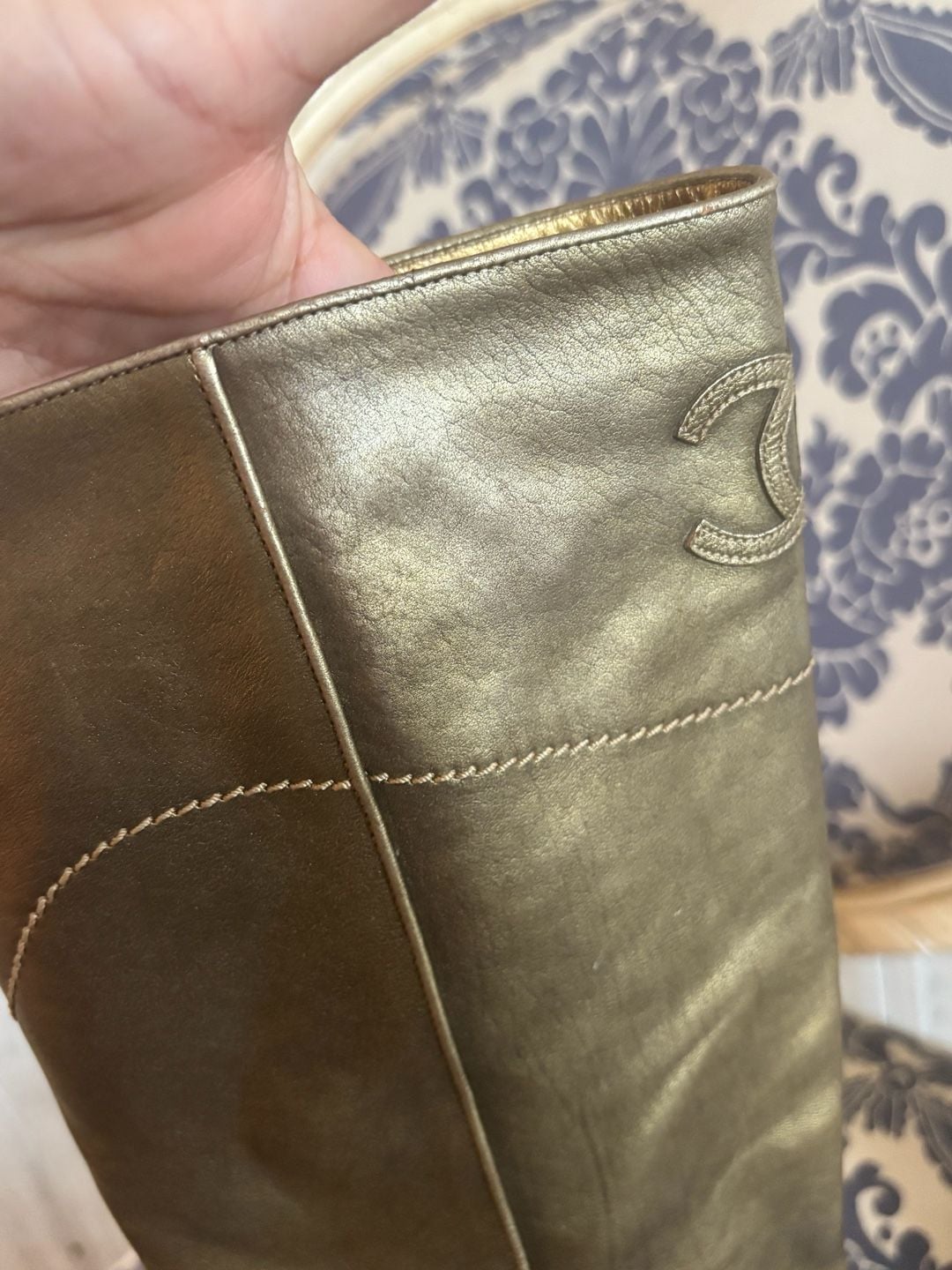Chanel Metallic Gold Leather CC Tall Boots 23