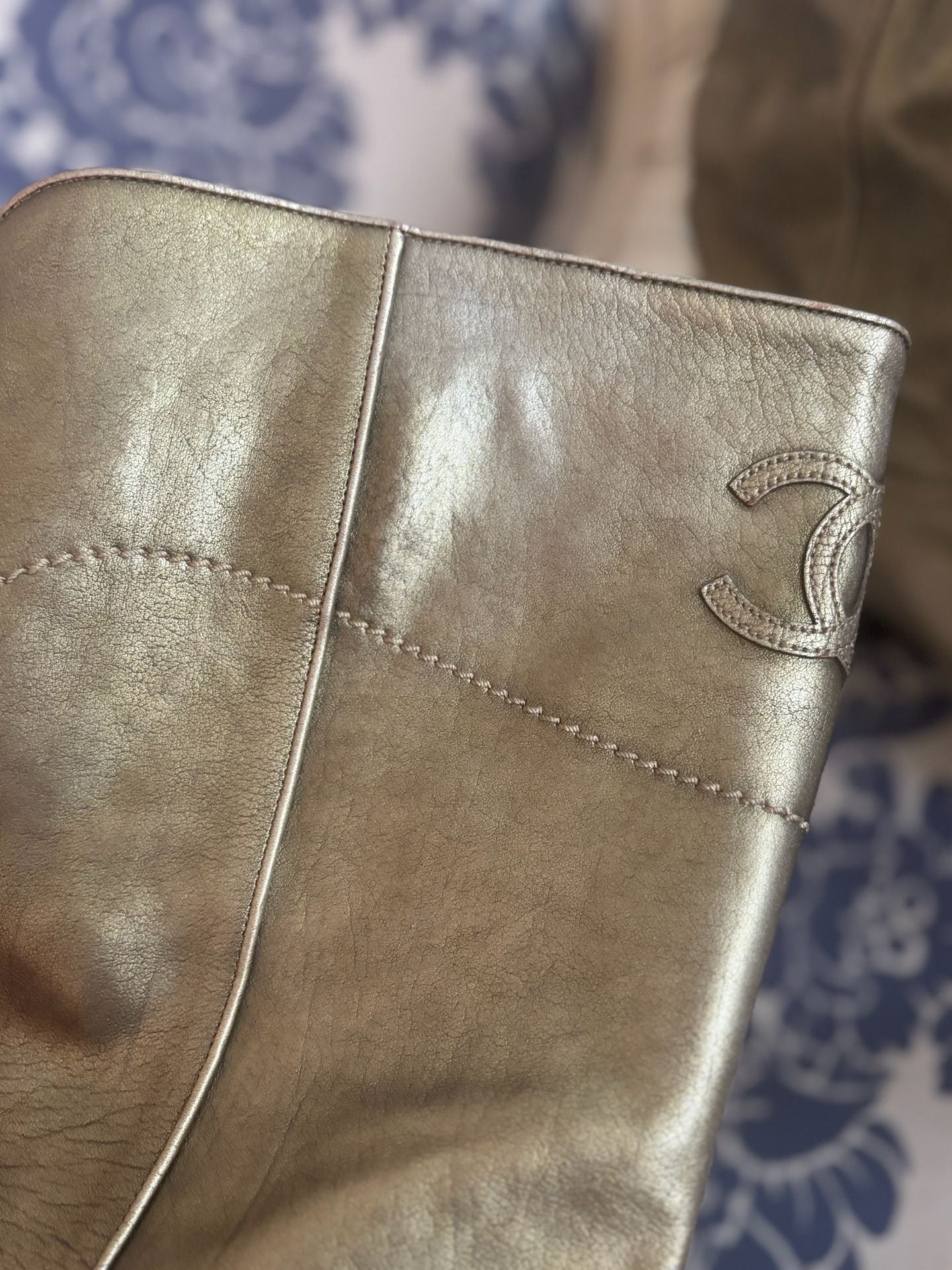 Chanel Metallic Gold Leather CC Tall Boots 24