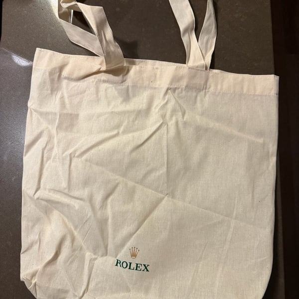Rolex Canvas Tote Bag Cream Green Logo