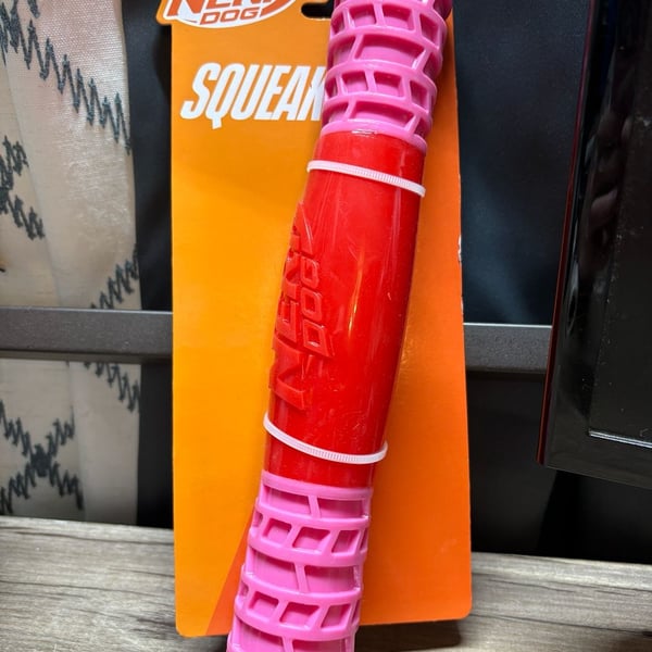 Nerf Dog Squeak Stick Red Pink Rubber Toy