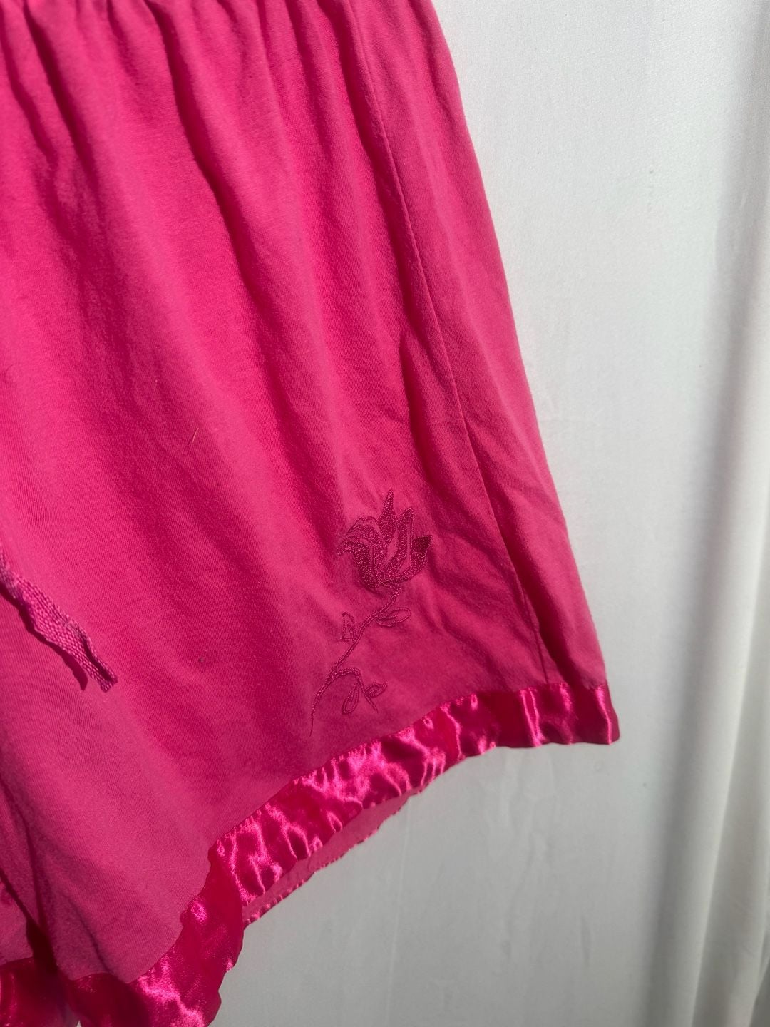 Dream Crest Vintage Pink Pajama Set Womens XL Satin Trim Floral Tank Shorts Cami 2