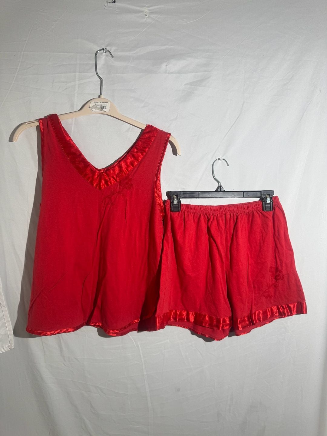 Dream Crest Vintage Red Pajama Set Womens Large Satin Trim Floral Tank Shorts Cami 1