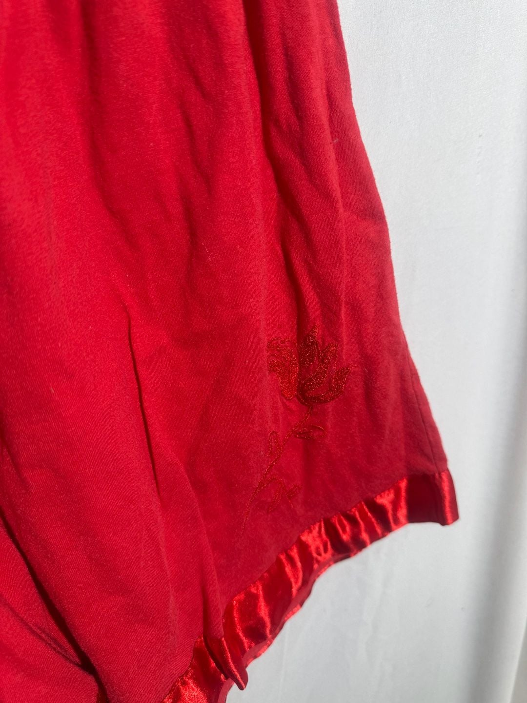 Dream Crest Vintage Red Pajama Set Womens Large Satin Trim Floral Tank Shorts Cami 2