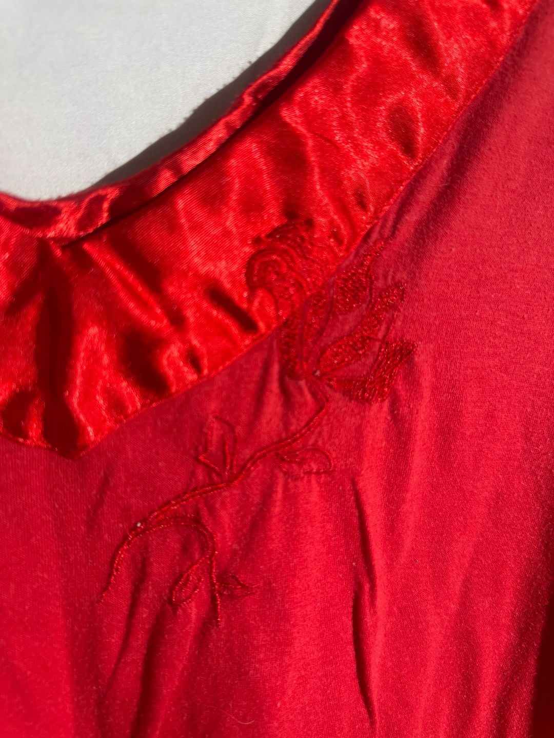 Dream Crest Vintage Red Pajama Set Womens Large Satin Trim Floral Tank Shorts Cami 3