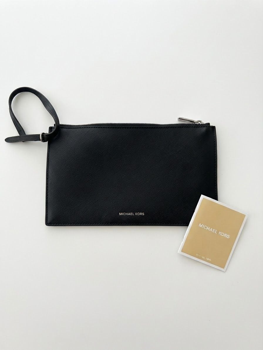 Michael Kors Saffiano Leather Wristlet Pouch Black 2