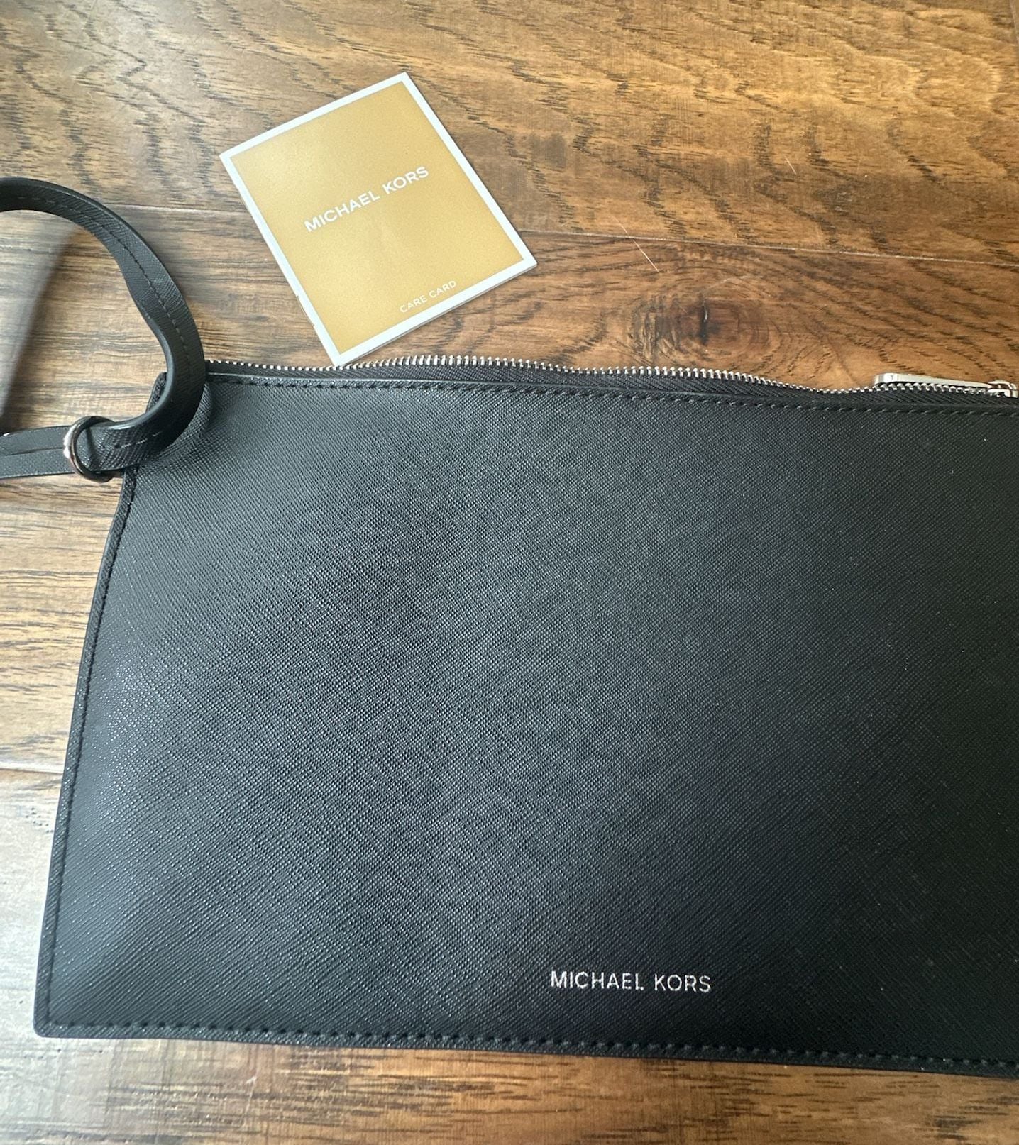 Michael Kors Saffiano Leather Wristlet Pouch Black 4