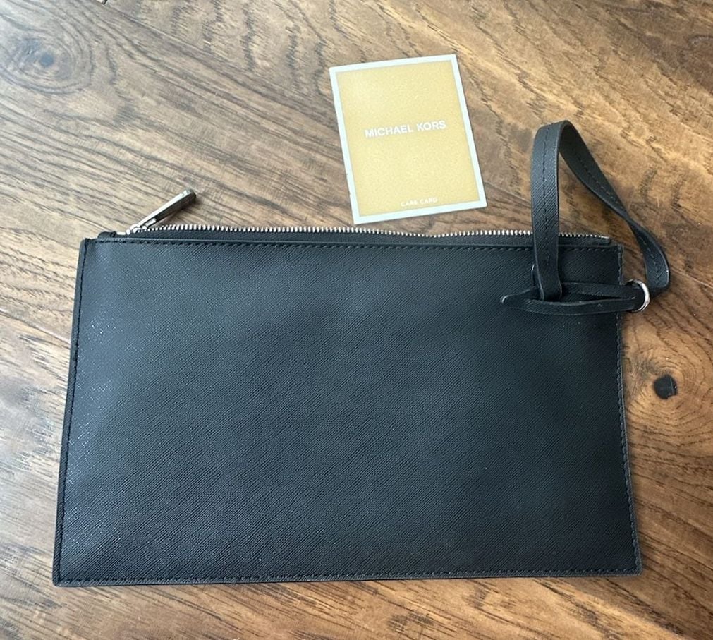 Michael Kors Saffiano Leather Wristlet Pouch Black 7