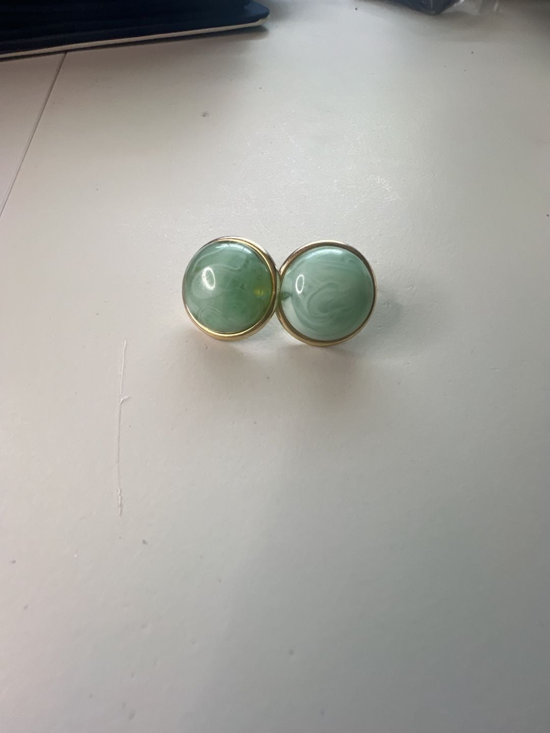 Vintage Green Enamel Dome Clip-On Earrings 2