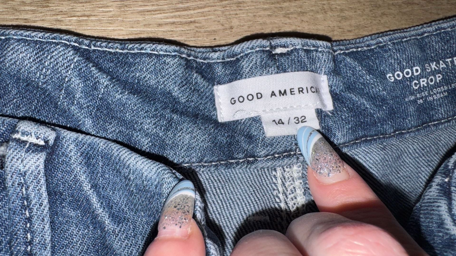 Good American Good Skate Crop Size 14 / 32 High Rise Loose Leg Jeans 5