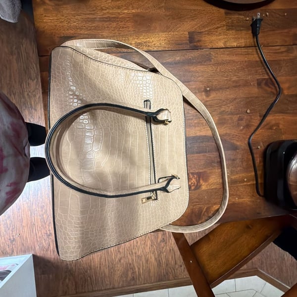 JustFab Beige Crocodile Embossed Satchel Handbag With Tassel