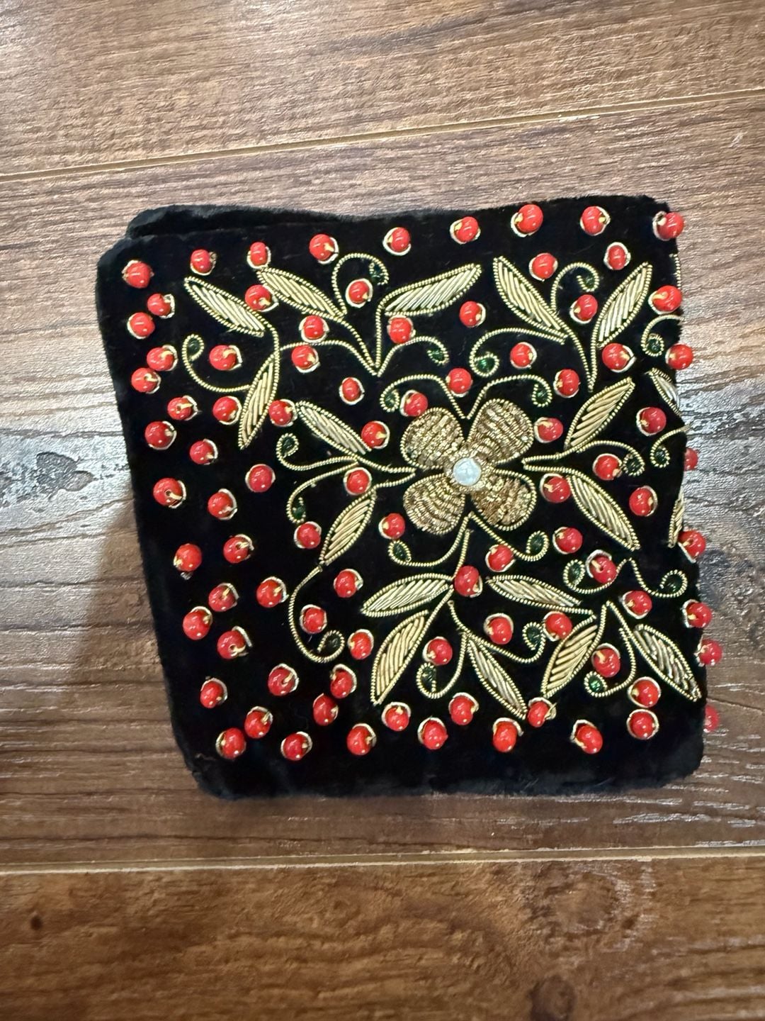 Vintage Zardozi Beaded Embroidered Black Velvet Floral Evening Bag 2