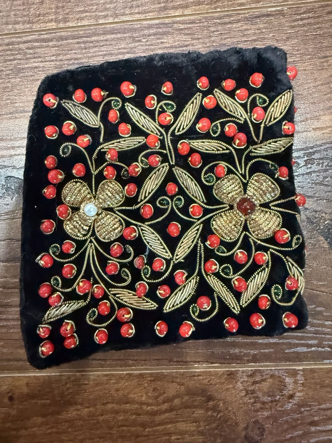 Vintage Zardozi Beaded Embroidered Black Velvet Floral Evening Bag 3