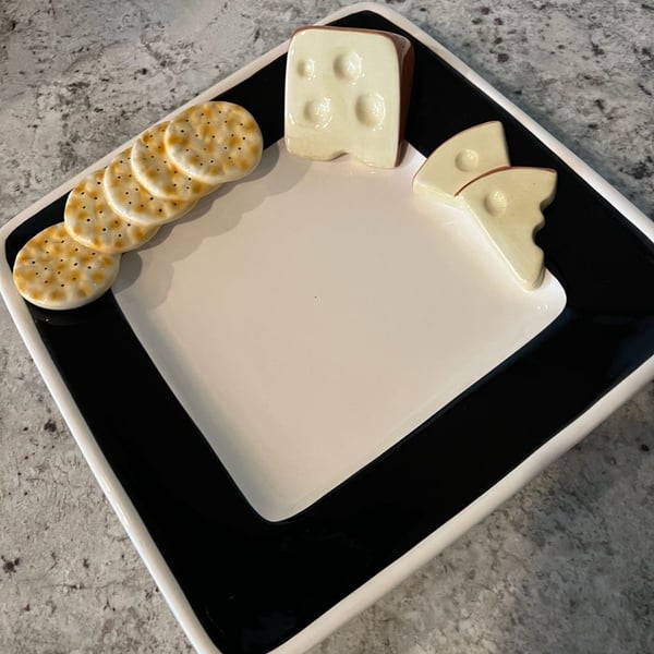 Vintage Swoozie's Cheese And Crackers Ceramic Appetizer Serving Platter