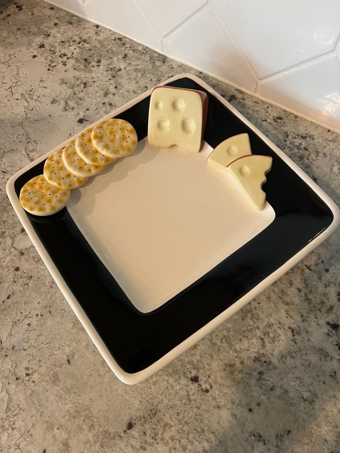 Vintage Swoozie's Cheese And Crackers Ceramic Appetizer Serving Platter 5