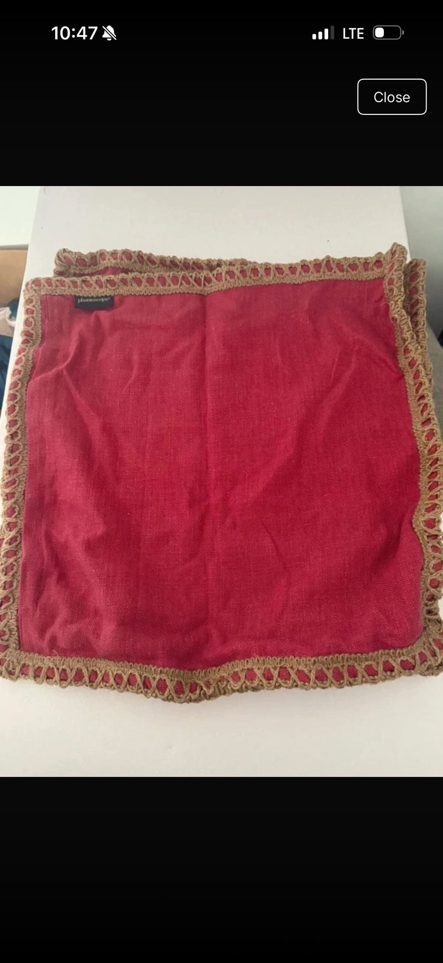 Phantoscope Red Linen Jute Braided Trim Pillow Cover Sham 1