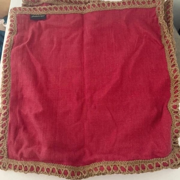 Phantoscope Red Linen Jute Braided Trim Pillow Cover Sham