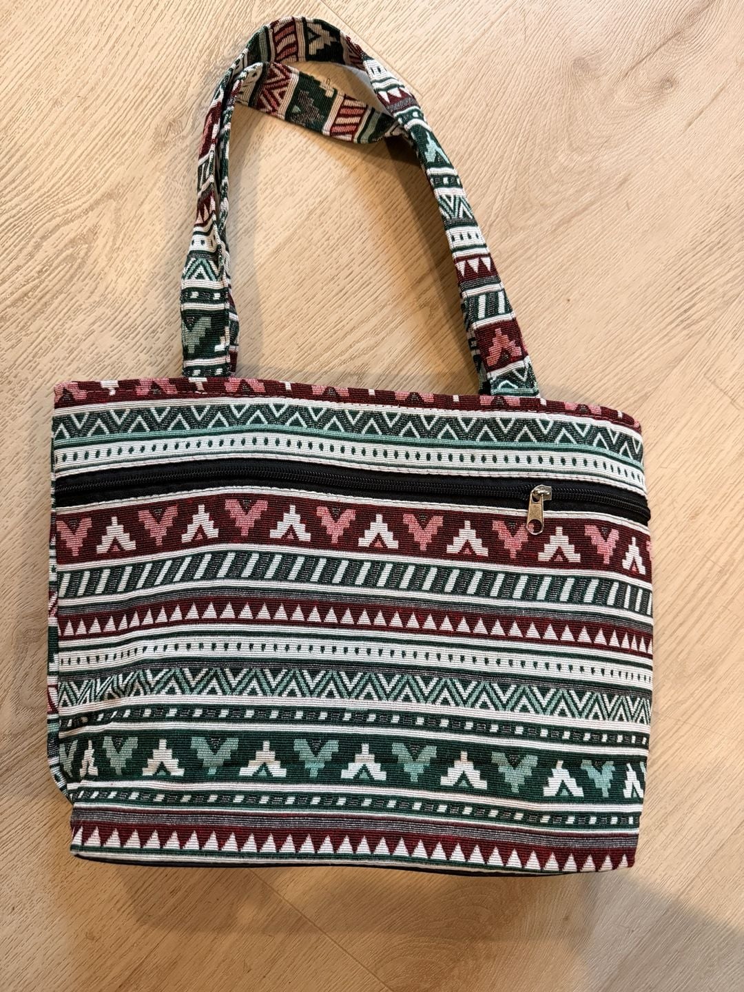 Unbranded Bohemian Woven Pattern Tote Bag Multi-Color Geometric Zipper 2