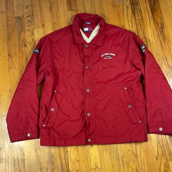 Tommy Jeans Hilfiger Denim Red Jacket Embroidered Jacket Size M