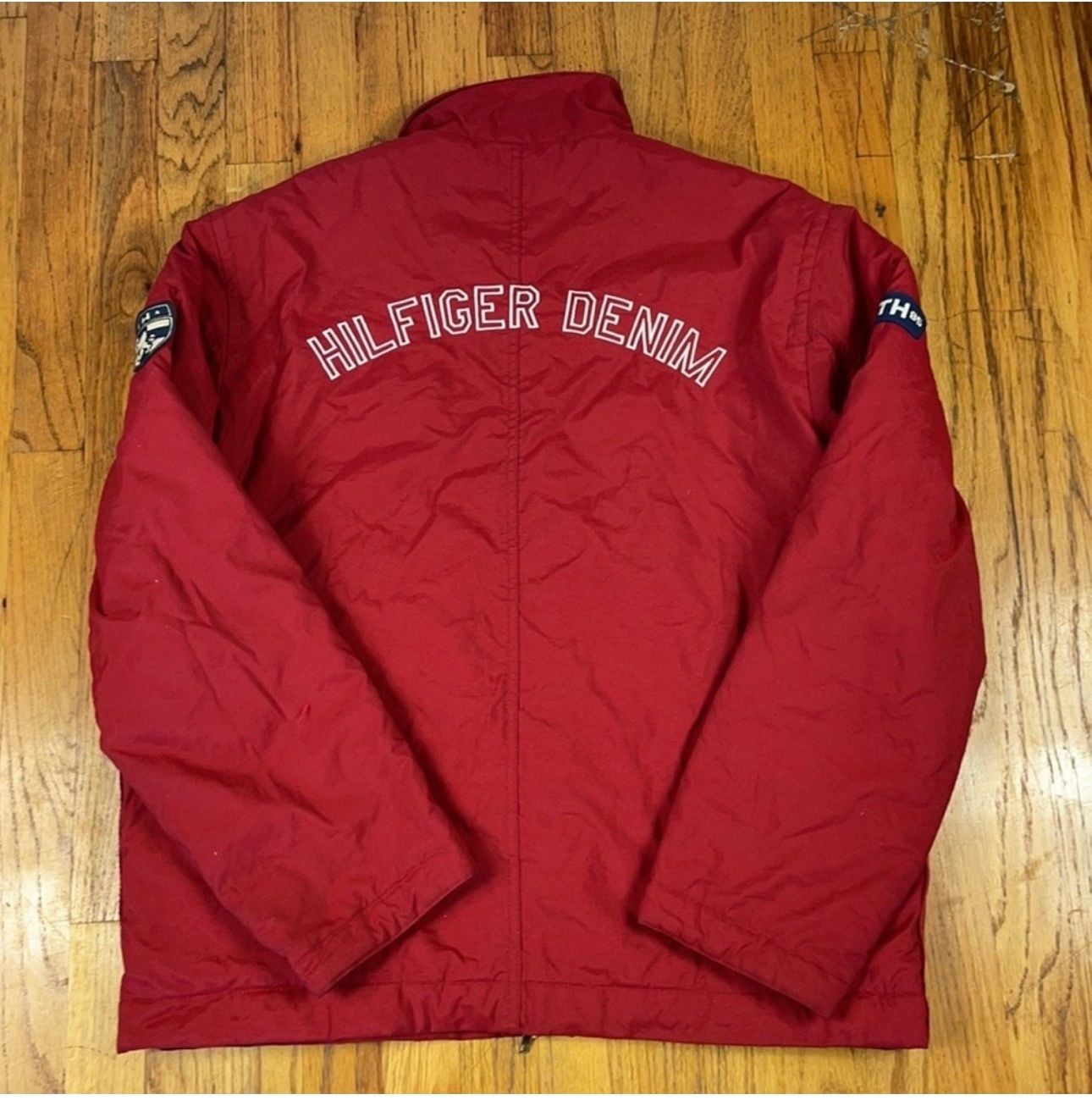 Tommy Jeans Hilfiger Denim Red Jacket Embroidered Jacket Size M 5