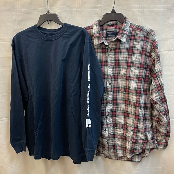 Carhartt Long Sleeve Logo T-Shirt Size L Navy Original Fit Vintage American Eagle Plaid
