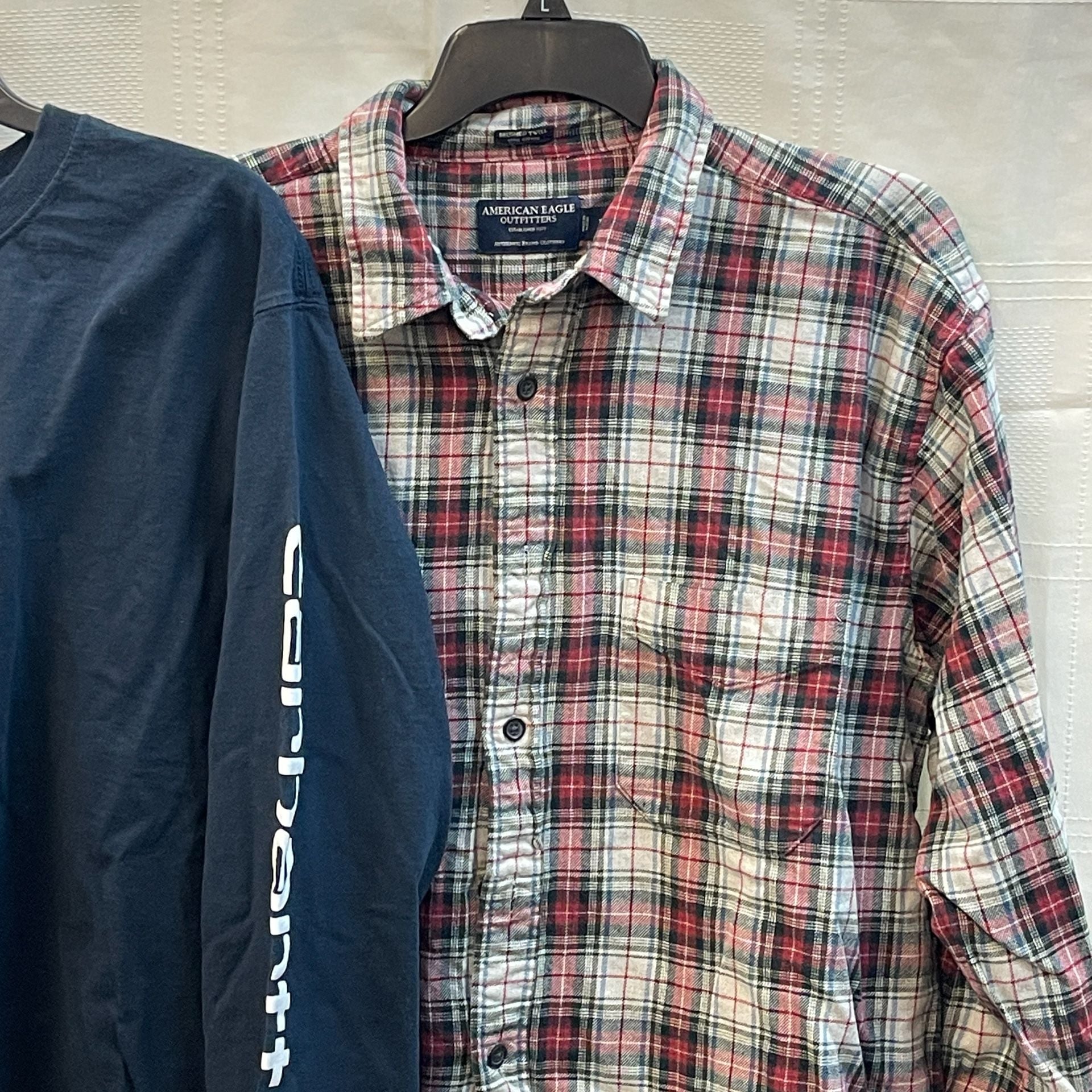 Carhartt Long Sleeve Logo T-Shirt Size L Navy Original Fit Vintage American Eagle Plaid 3