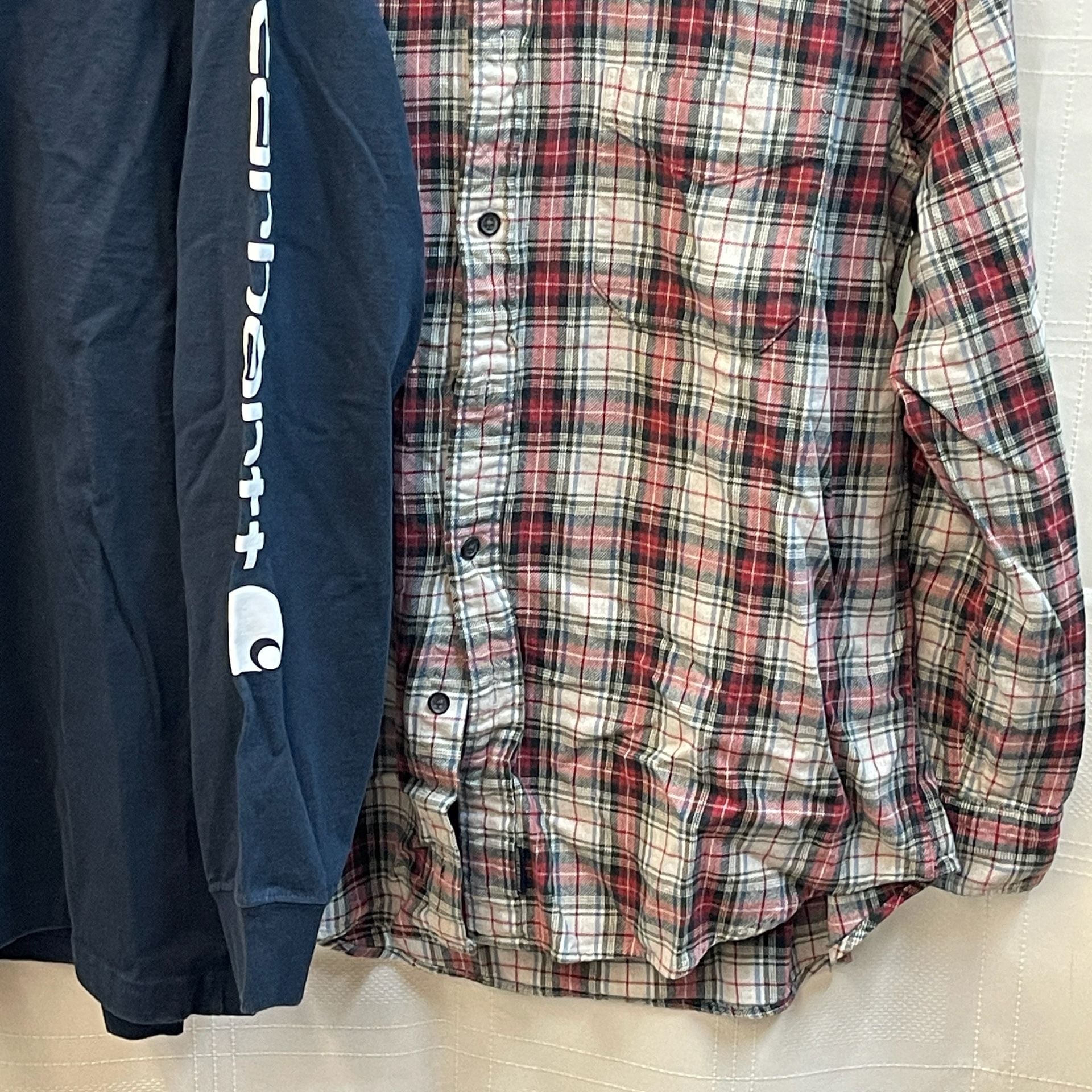 Carhartt Long Sleeve Logo T-Shirt Size L Navy Original Fit Vintage American Eagle Plaid 4