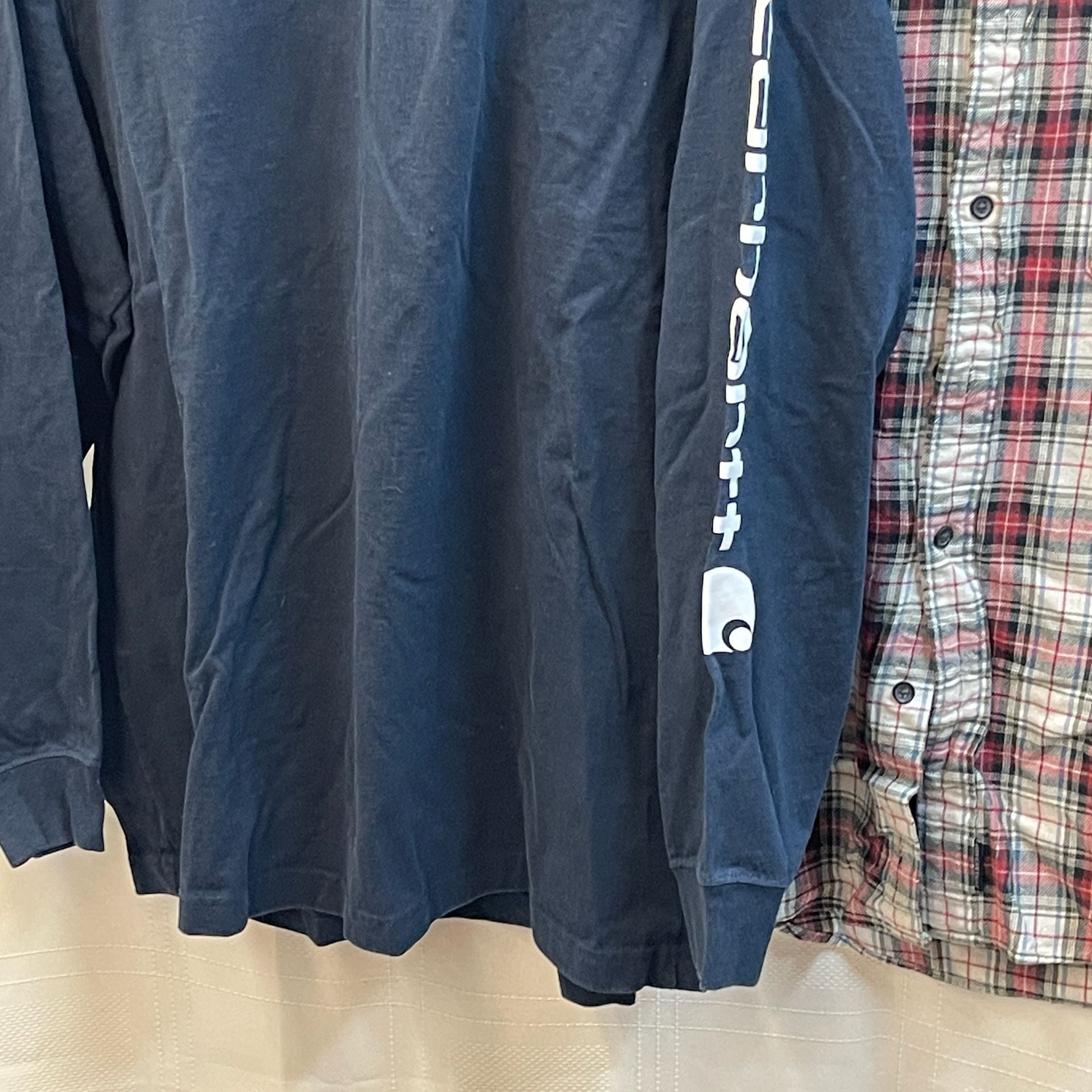 Carhartt Long Sleeve Logo T-Shirt Size L Navy Original Fit Vintage American Eagle Plaid 5