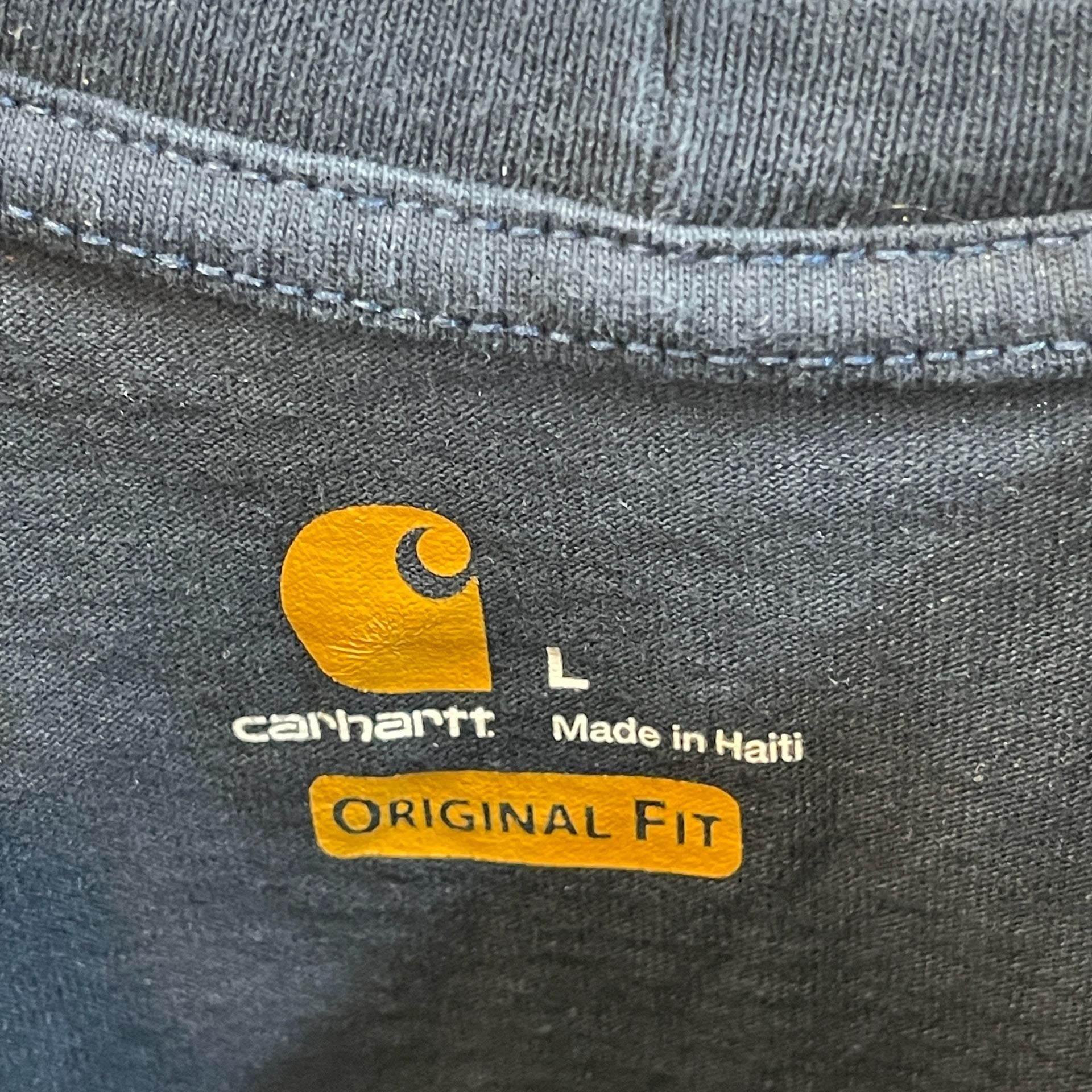 Carhartt Long Sleeve Logo T-Shirt Size L Navy Original Fit Vintage American Eagle Plaid 6
