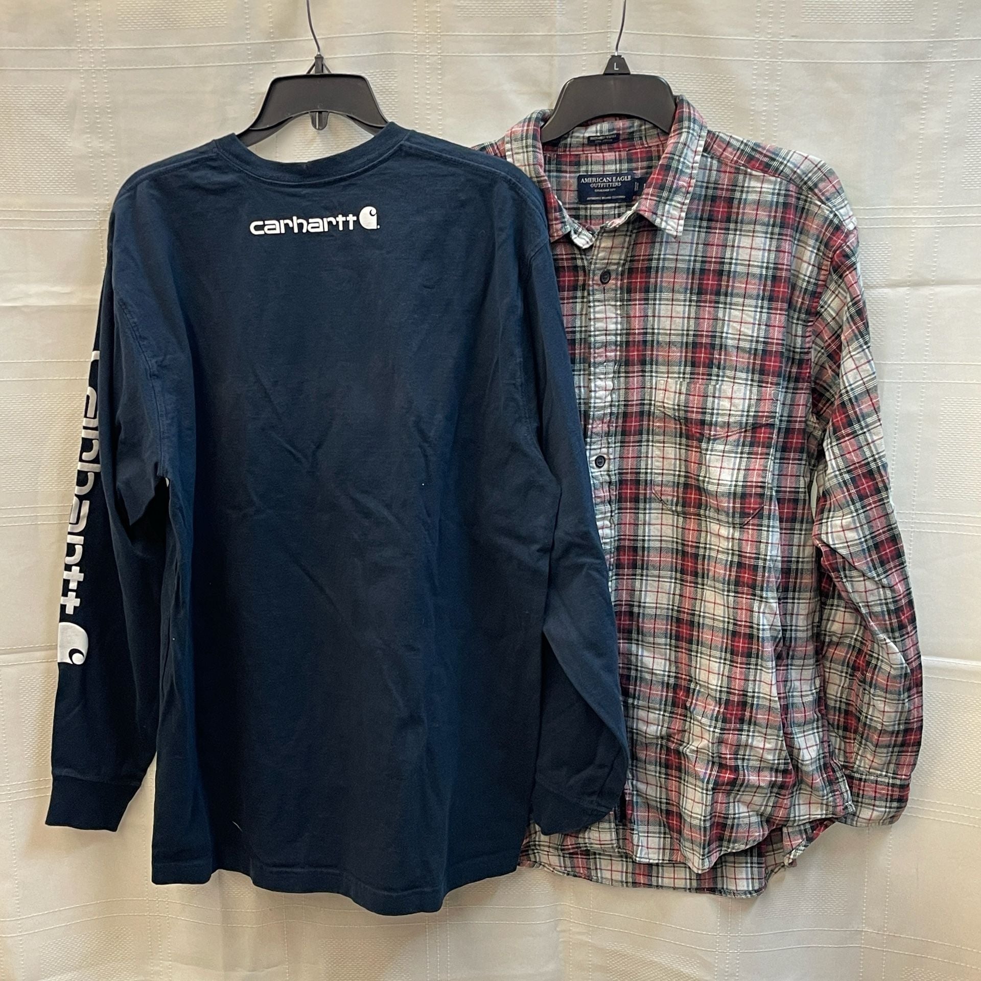 Carhartt Long Sleeve Logo T-Shirt Size L Navy Original Fit Vintage American Eagle Plaid 7