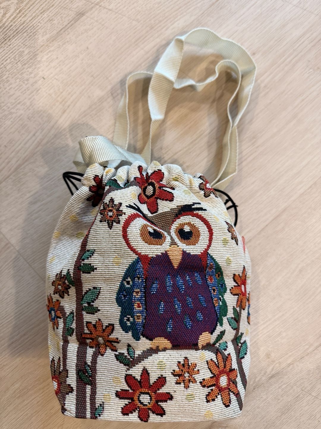 Unbranded Owl Tapestry Drawstring Shoulder Bag Multicolored 2