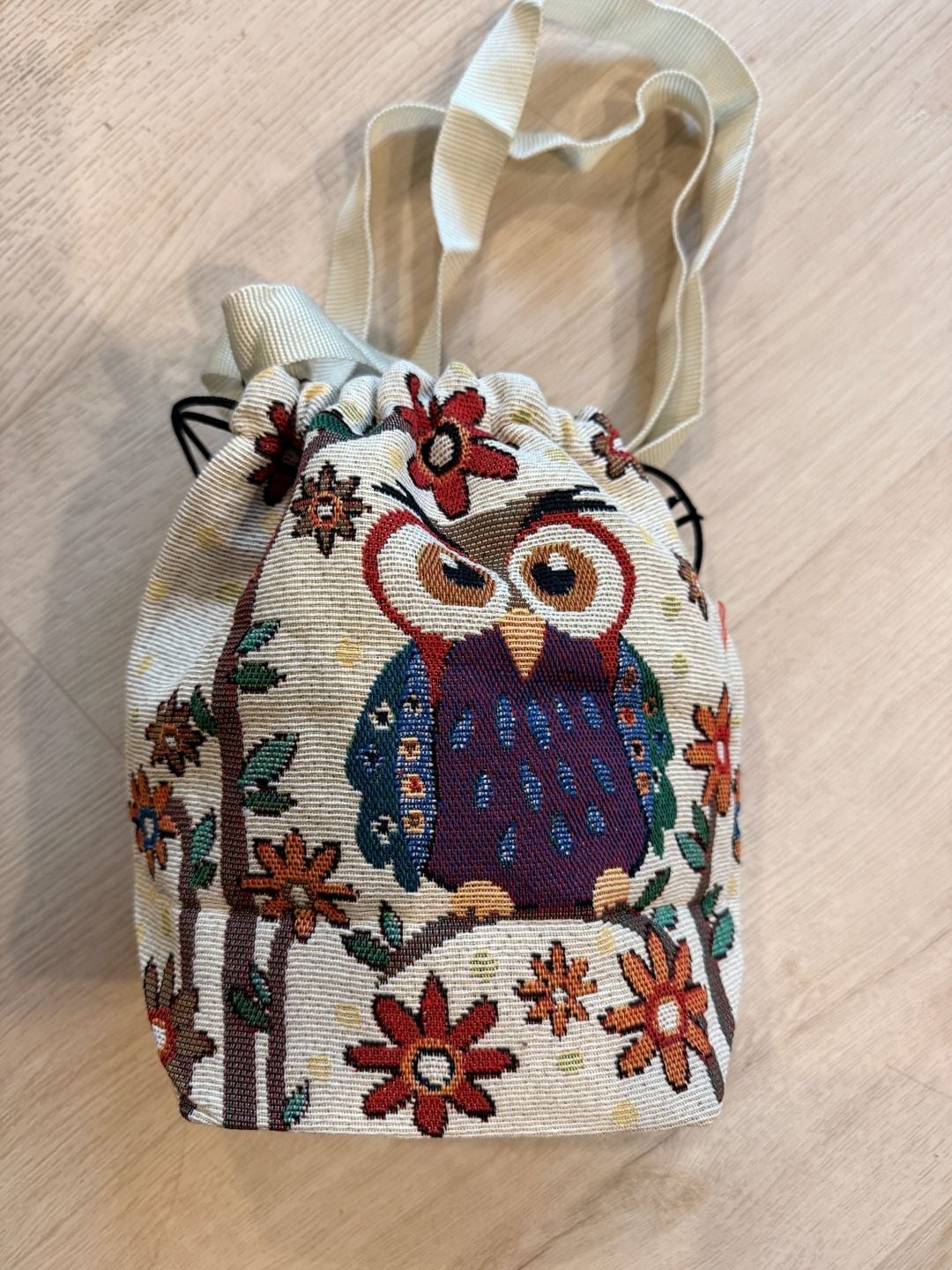 Unbranded Owl Tapestry Drawstring Shoulder Bag Multicolored 3