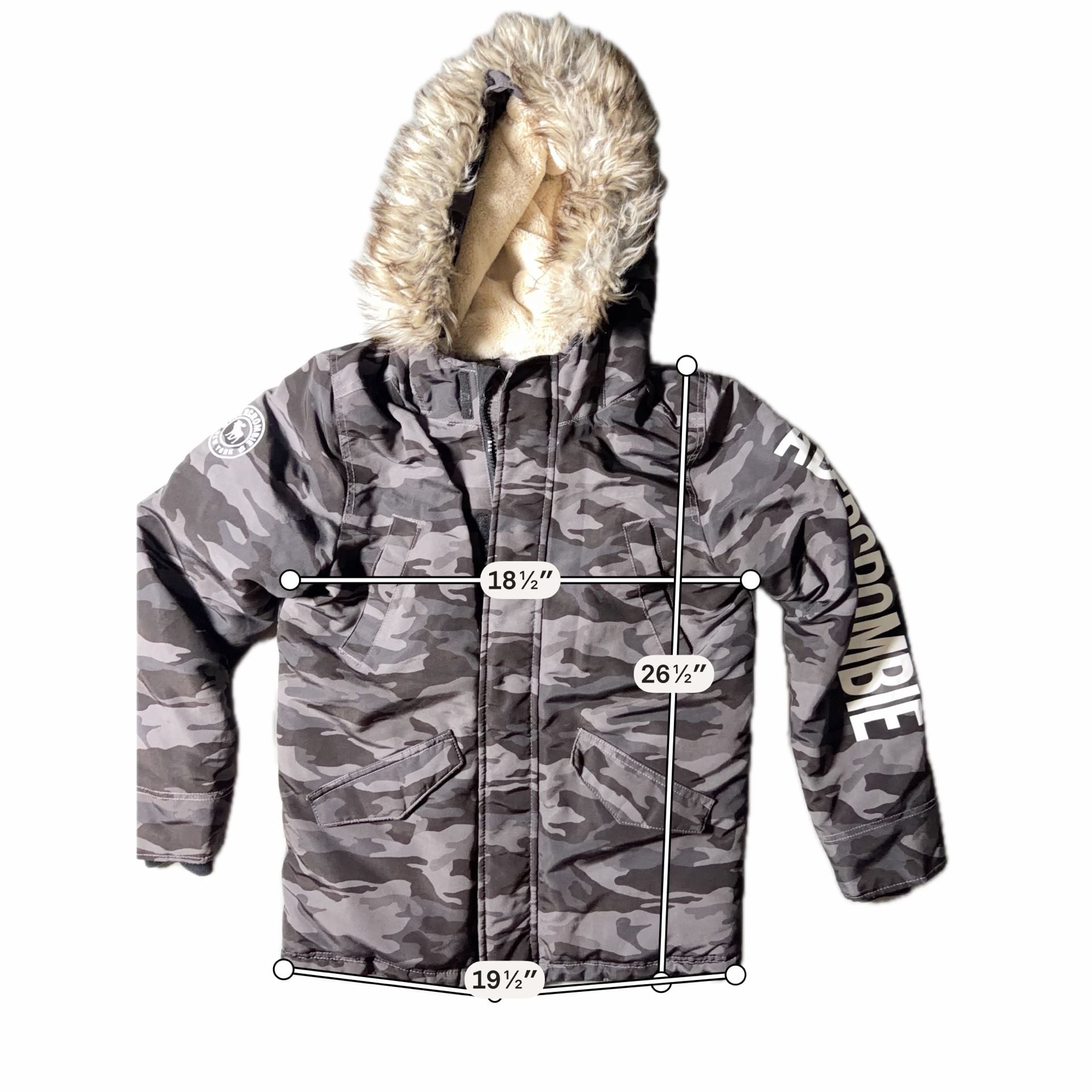 Abercrombie Kids Faux Fur Hooded Camo Jacket Size 13/14 Grey 7