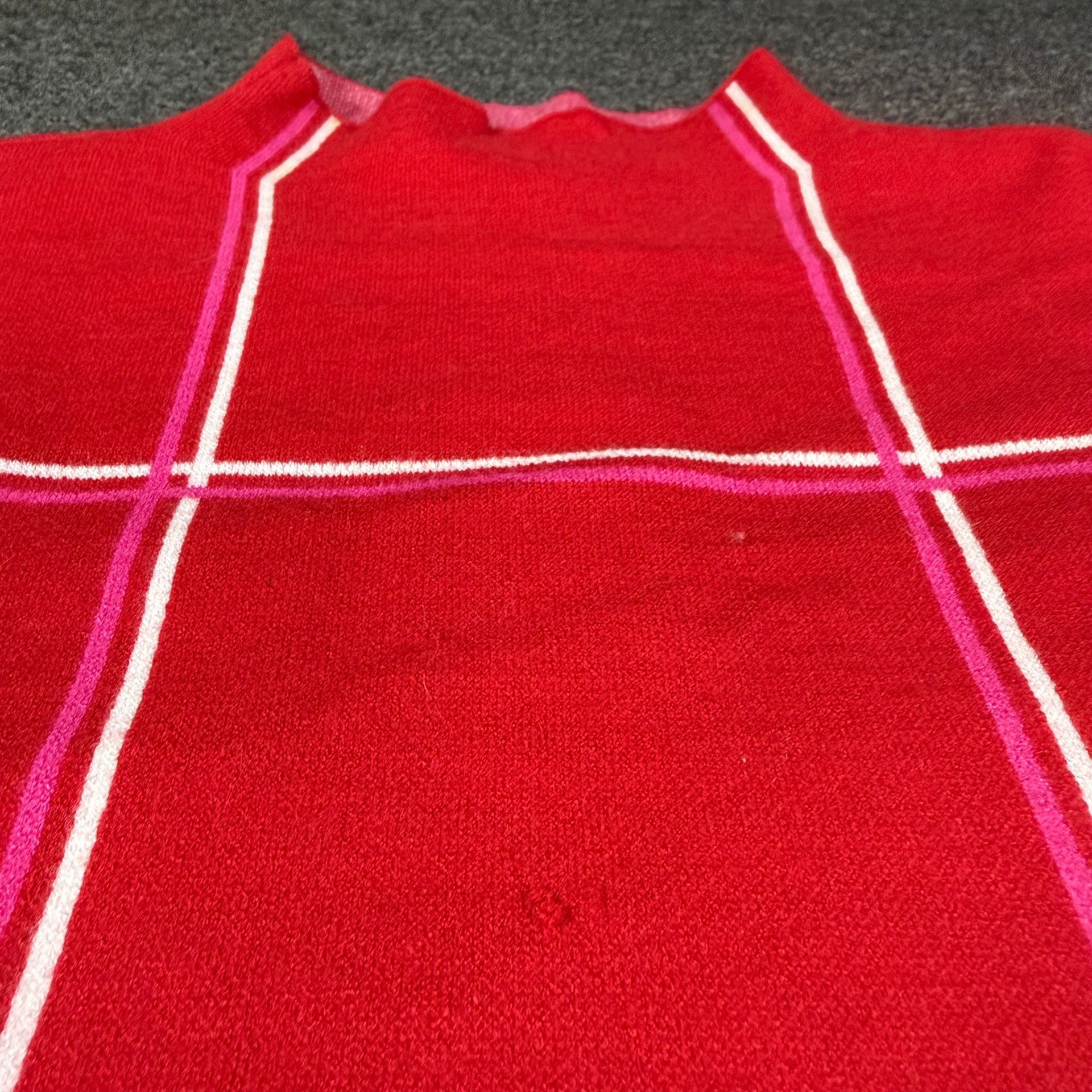 Tahari Mock Turtleneck Sweater Size XL Red White Pink Plaid Grid 4