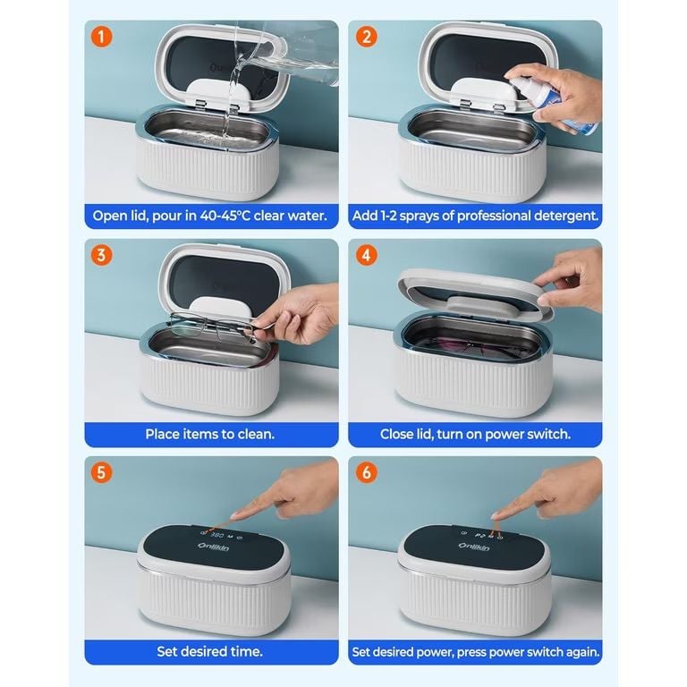Onlikin Ultrasonic Jewelry Cleaner 35W Ceramic White 6