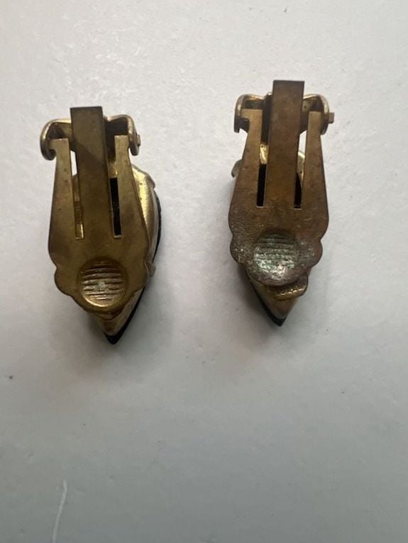 Czechoslovakia Gold Plated Black Onyx Teardrop Clip Earrings 3