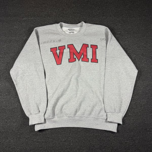 Gildan VMI Crewneck Sweatshirt Size L Gray Red Military Institute