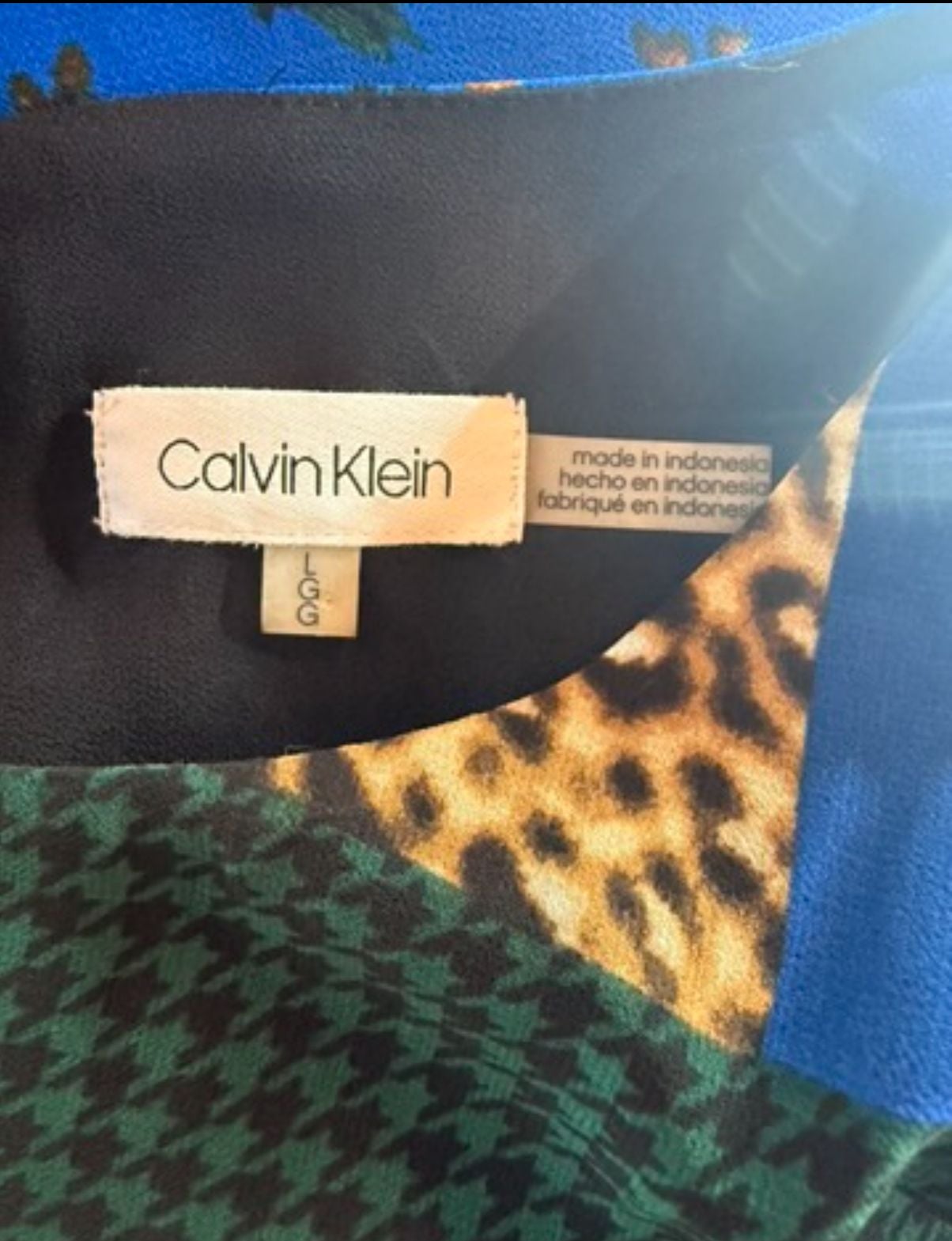 Calvin Klein Blouse Size L Multicolor Patchwork Houndstooth Floral 4