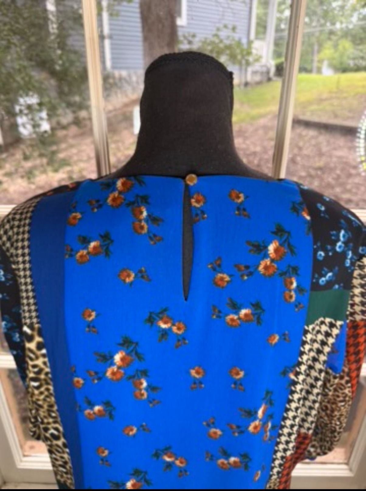 Calvin Klein Blouse Size L Multicolor Patchwork Houndstooth Floral 5