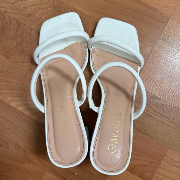 Avidlove Heeled Sandals Size 7 White Strappy Square Toe