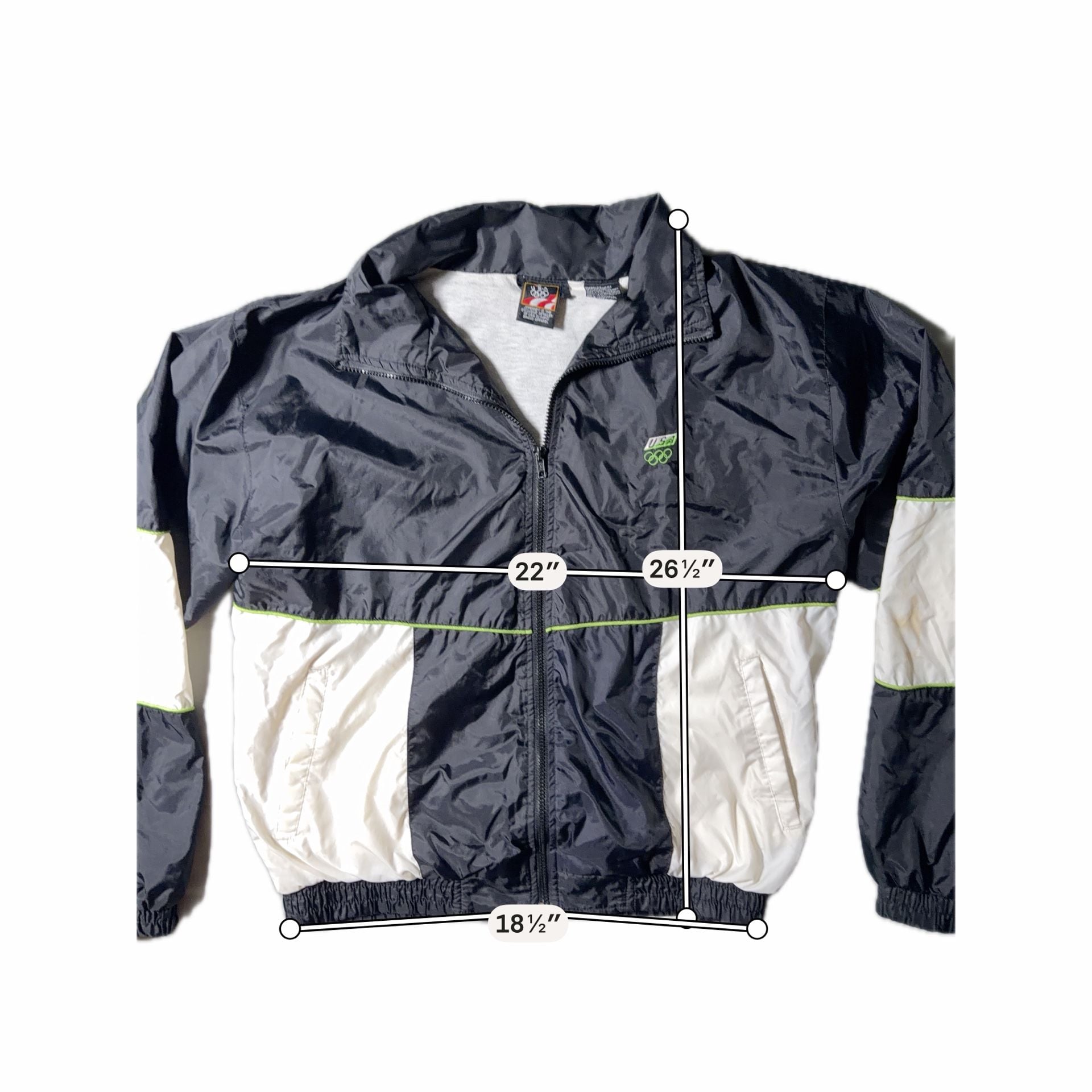 US Olympic Windbreaker Jacket M Black White Green Vintage JCPenney 7