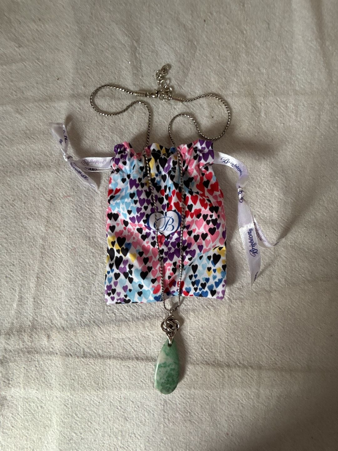 Brighton Green Stone Pendant Necklace with Pouch 2