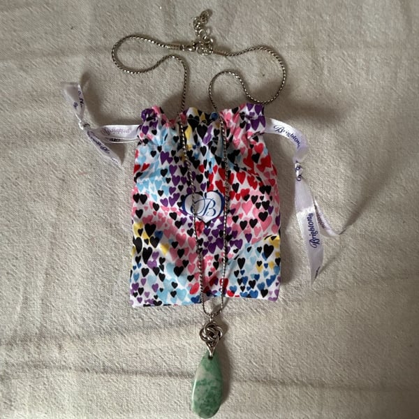 Brighton Green Stone Pendant Necklace with Pouch