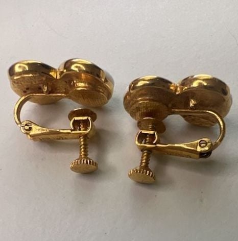 Napier Goldtone White Cabochon Infinity Clip Earrings 3