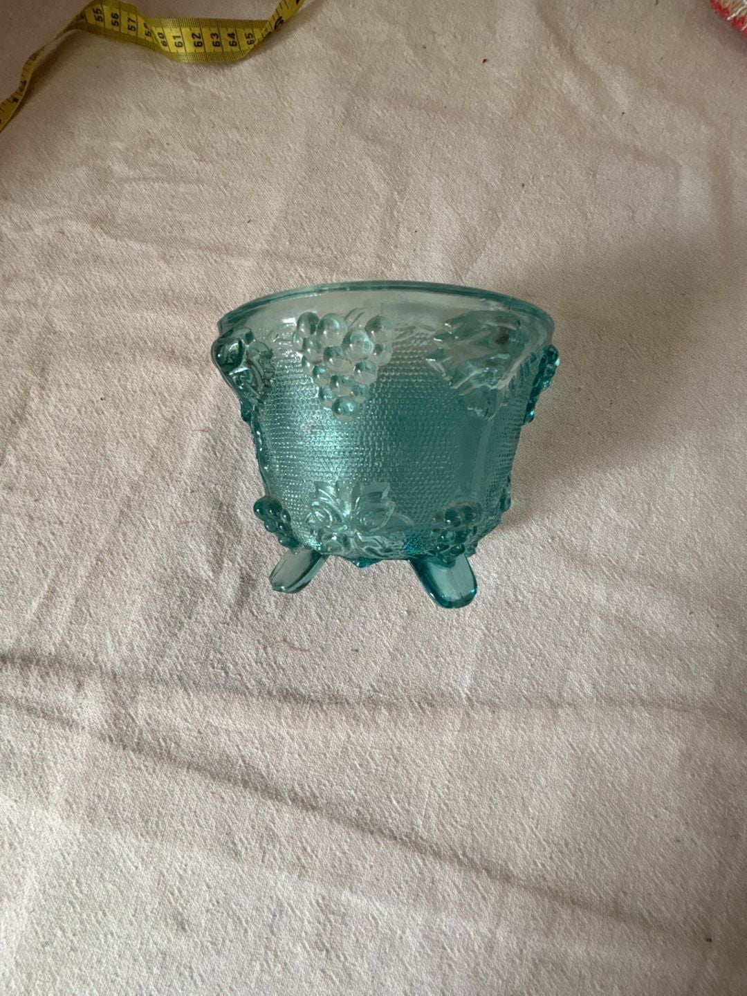 Jeannette Glass Vintage Aqua Blue Footed Grape Bowl Candy Dish 1