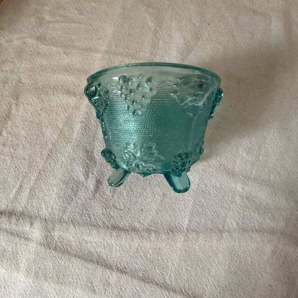 Jeannette Glass Vintage Aqua Blue Footed Grape Bowl Candy Dish