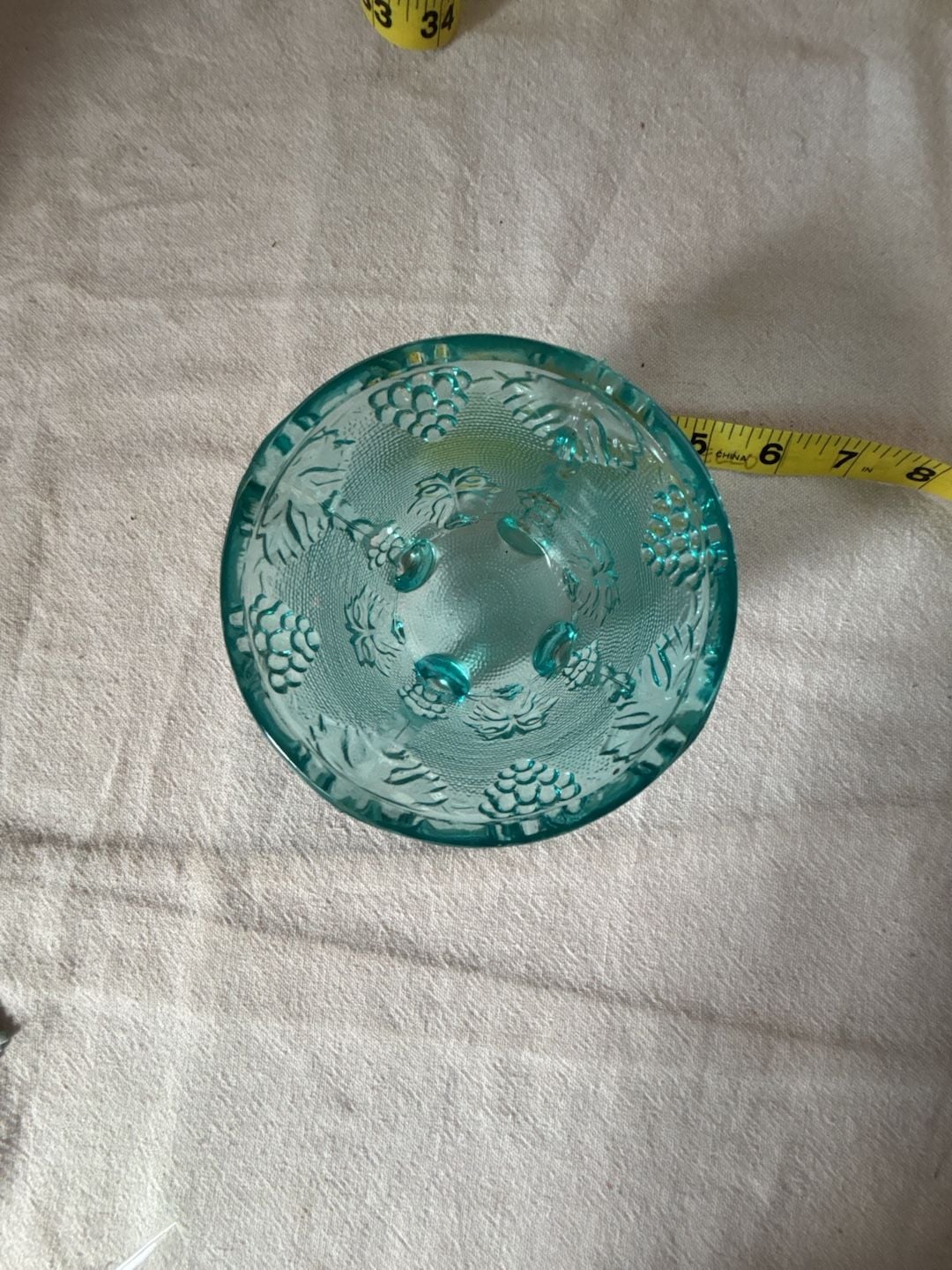Jeannette Glass Vintage Aqua Blue Footed Grape Bowl Candy Dish 3