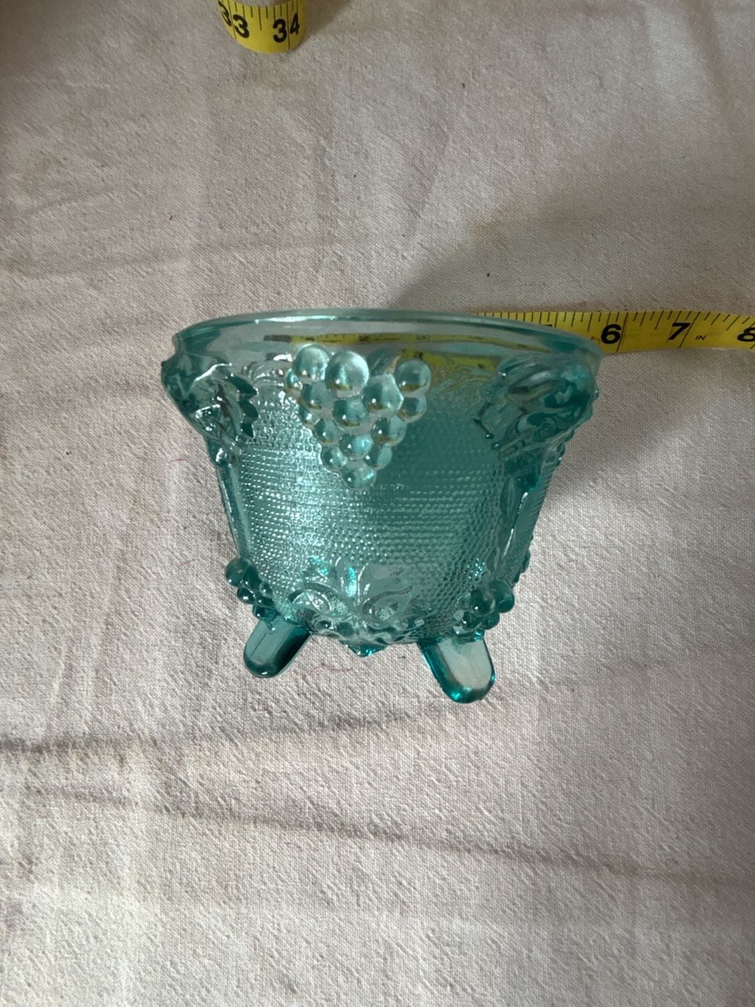 Jeannette Glass Vintage Aqua Blue Footed Grape Bowl Candy Dish 4